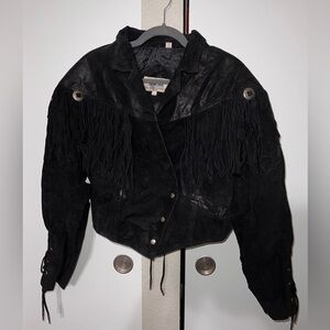 Vintage Black Suede Fringe Leather Jacket